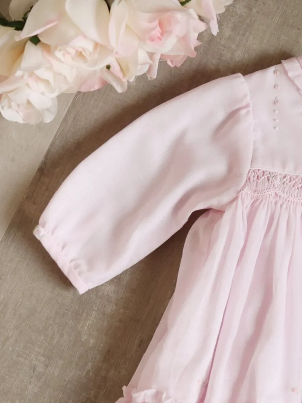 Pink Smocked Heirloom Float Dress Long Sleeve Bullion Rosebud Sarah Louise NB